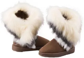 Women Winter Snow Boots Winter Boots Women Warm Faux Fur Tassel Boots Mid Calf Flat Ankle Shoes 1Pair