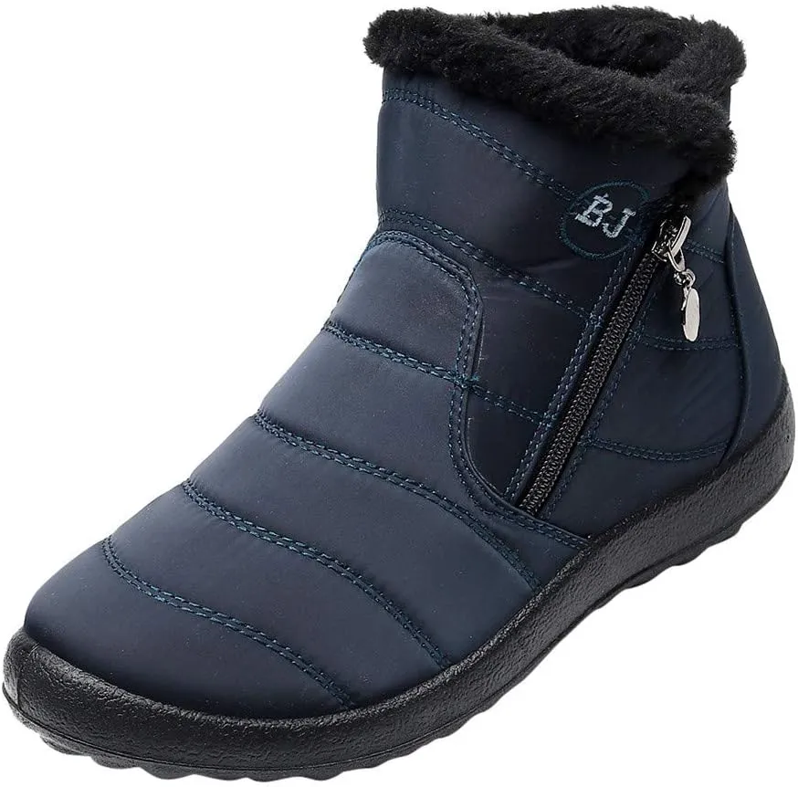 Women's Winter Boots with Zipper Adults Plush Lined Boots Womens Winter Snow Boots with Warm Fur Lining Bj Waterproof Boot Womens Cowboy Boots Men Winter Booties