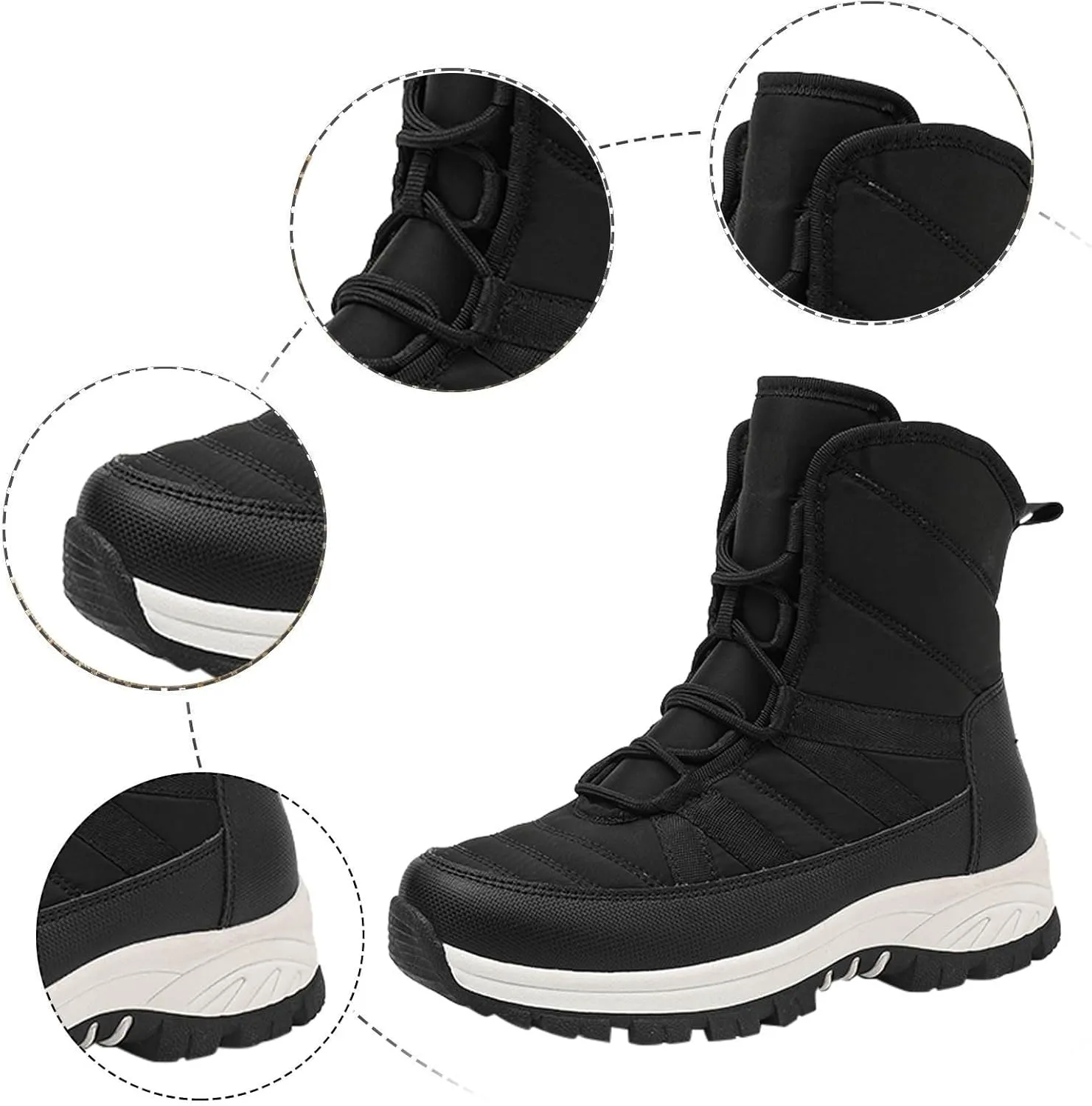 Womens Winter Snow Boots - Ankle Boots for Women Waterproof Walking Shoes Comfortable Hiking Tennis Booties Chunky Heel Lace Up Mid Calf Warm Lightweight Cold Weather Boots