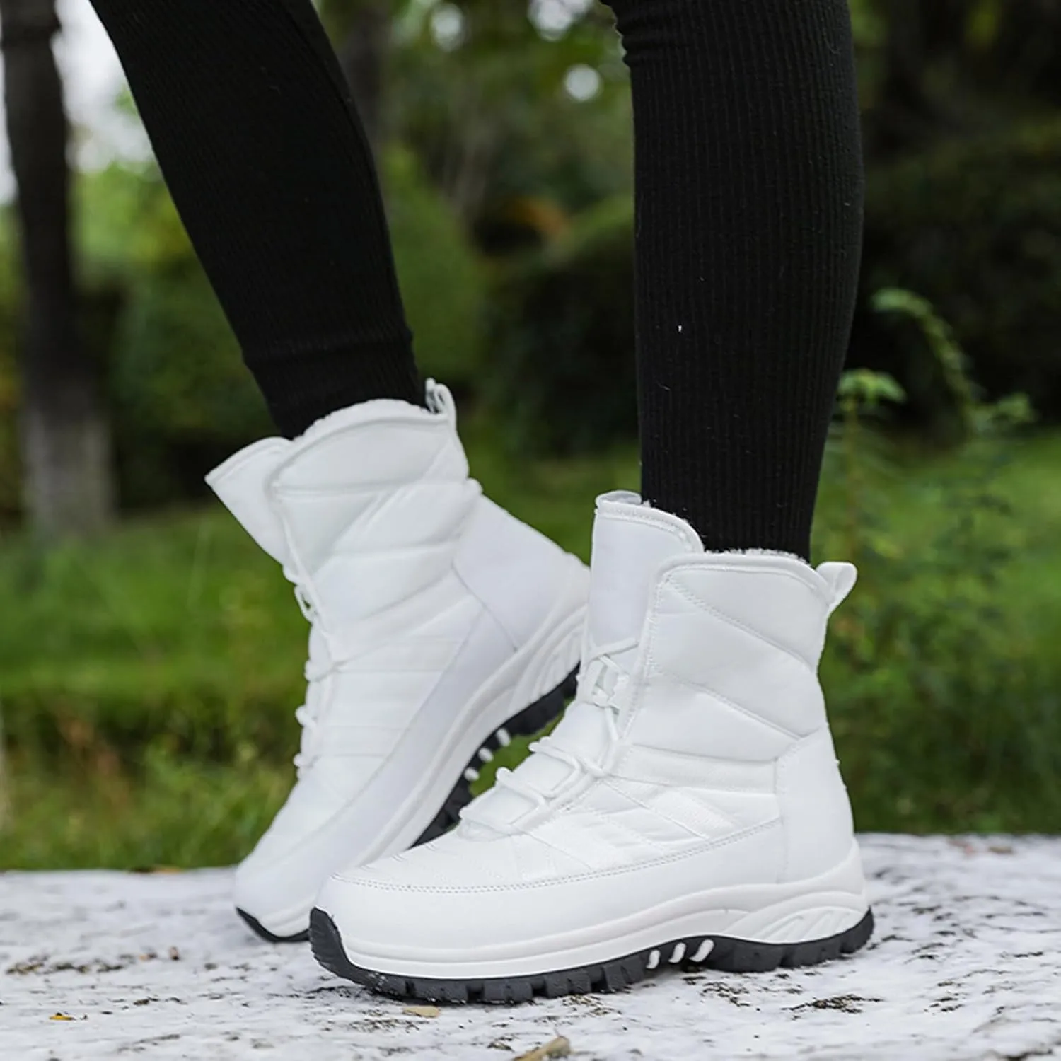 Womens Winter Snow Boots - Ankle Boots for Women Waterproof Walking Shoes Comfortable Hiking Tennis Booties Chunky Heel Lace Up Mid Calf Warm Lightweight Cold Weather Boots