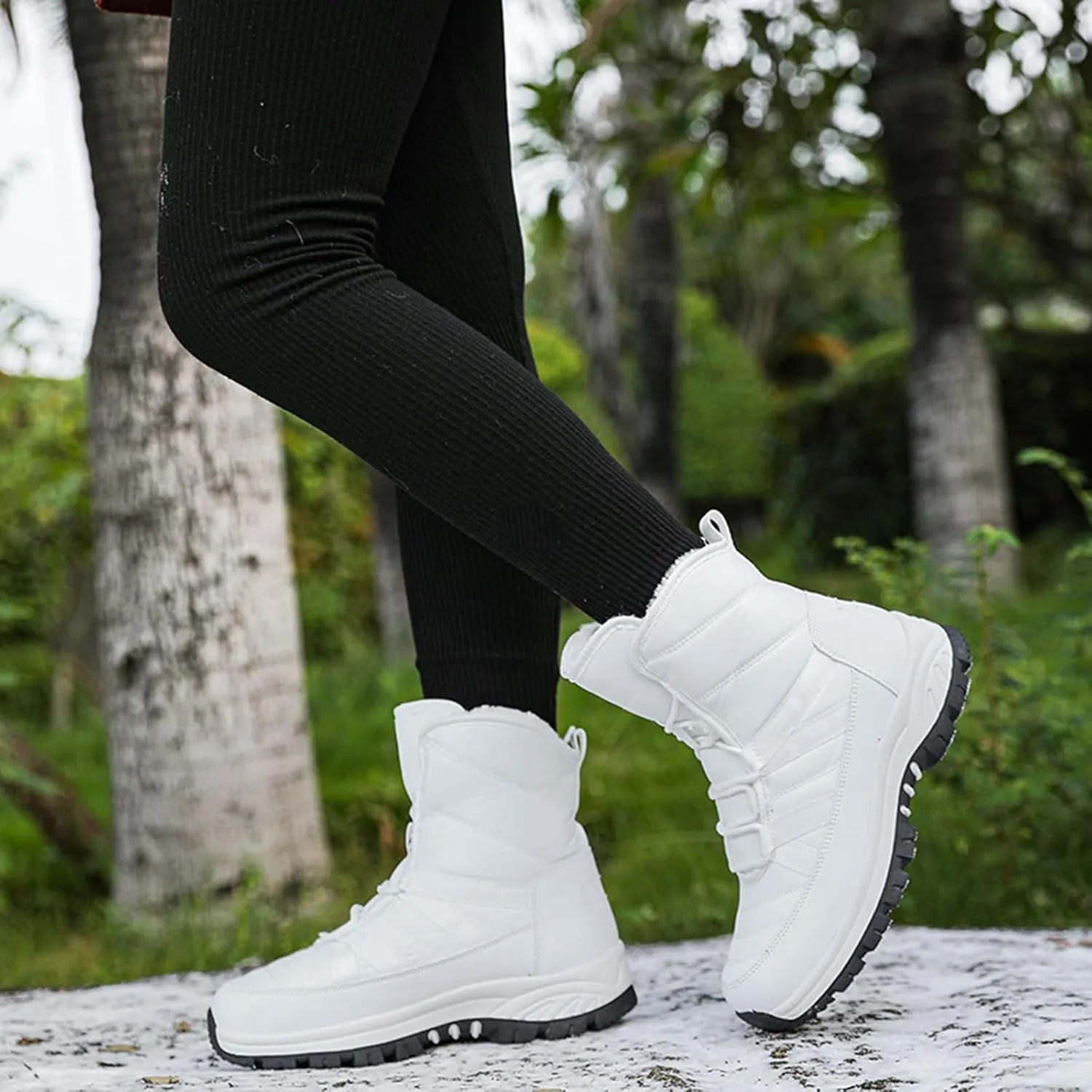 Womens Winter Snow Boots - Ankle Boots for Women Waterproof Walking Shoes Comfortable Hiking Tennis Booties Chunky Heel Lace Up Mid Calf Warm Lightweight Cold Weather Boots