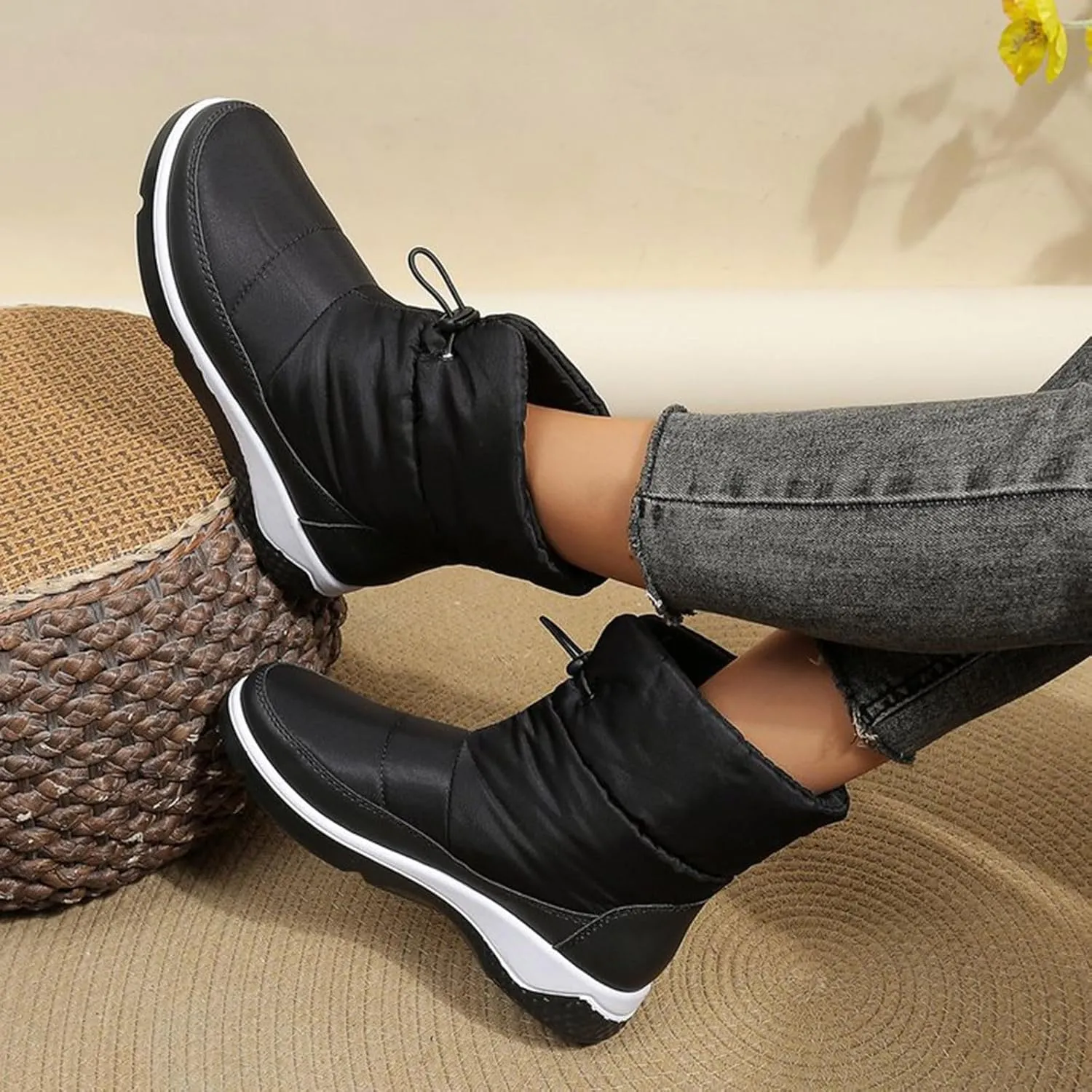 Women's Winter Snow Boots Platform Ankle Boots for Women Waterproof Lightweight Fashion Mid Calf Boot Fur Lined Frosty Warm Anti-Slip Boot Outdoor Hiking Walking Shoes High-Top Sneakers