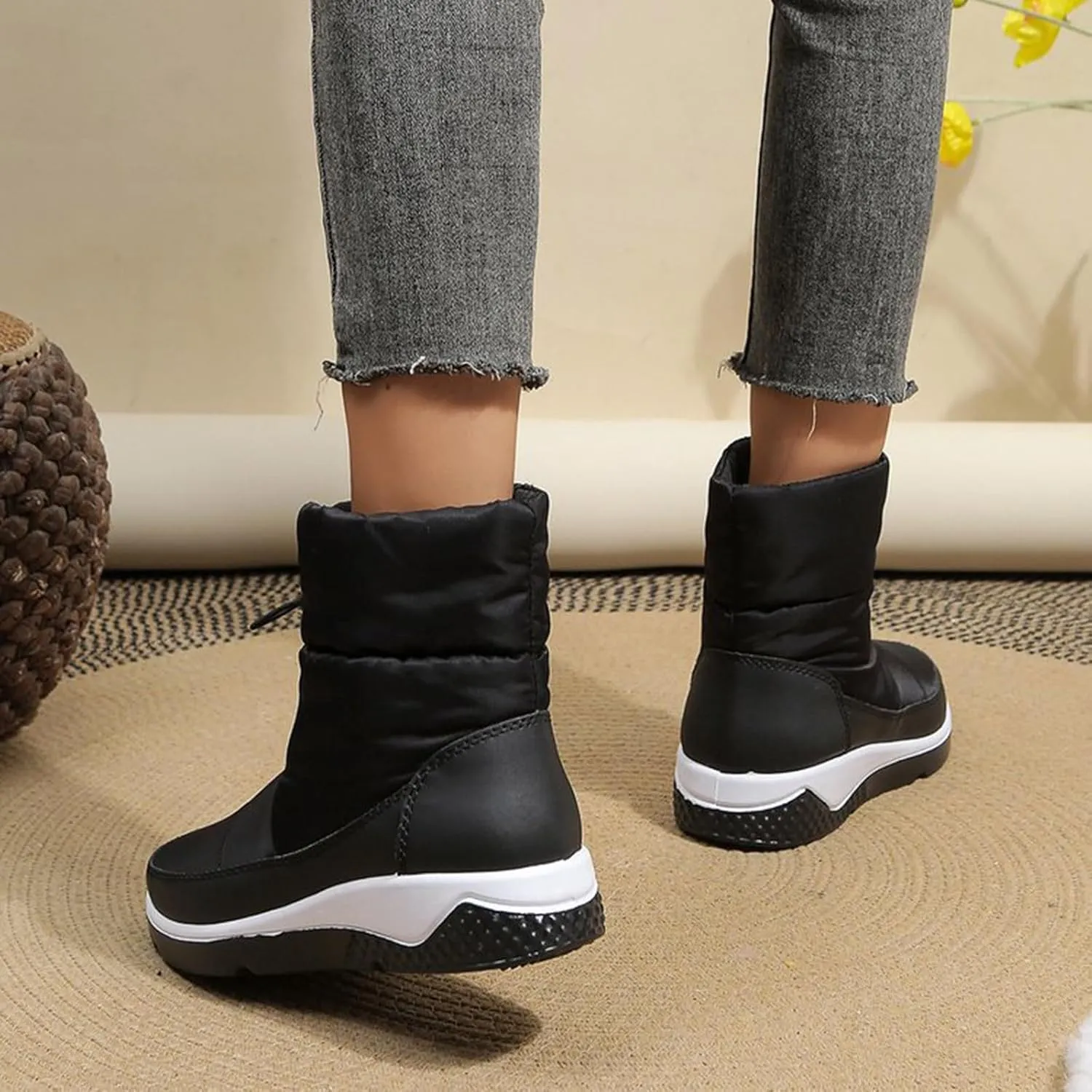 Women's Winter Snow Boots Platform Ankle Boots for Women Waterproof Lightweight Fashion Mid Calf Boot Fur Lined Frosty Warm Anti-Slip Boot Outdoor Hiking Walking Shoes High-Top Sneakers