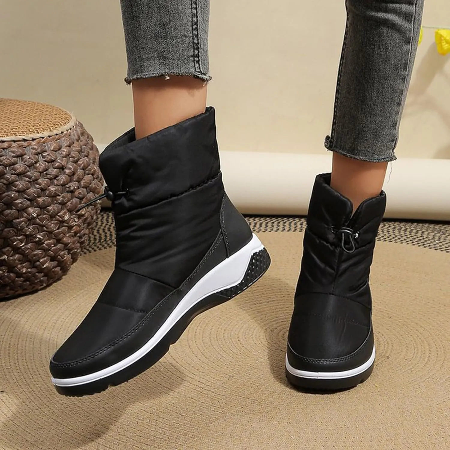 Women's Winter Snow Boots Platform Ankle Boots for Women Waterproof Lightweight Fashion Mid Calf Boot Fur Lined Frosty Warm Anti-Slip Boot Outdoor Hiking Walking Shoes High-Top Sneakers