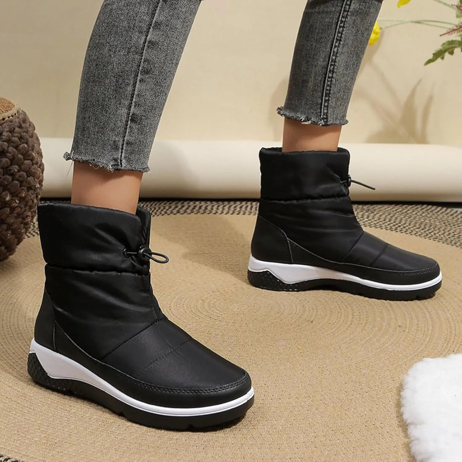 Women's Winter Snow Boots Platform Ankle Boots for Women Waterproof Lightweight Fashion Mid Calf Boot Fur Lined Frosty Warm Anti-Slip Boot Outdoor Hiking Walking Shoes High-Top Sneakers