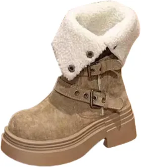 Womens Winter Snow Boots Waterproof Warm Plush Lined Shoes Mid Calf Slip on Booties Non Slip Boot for Women