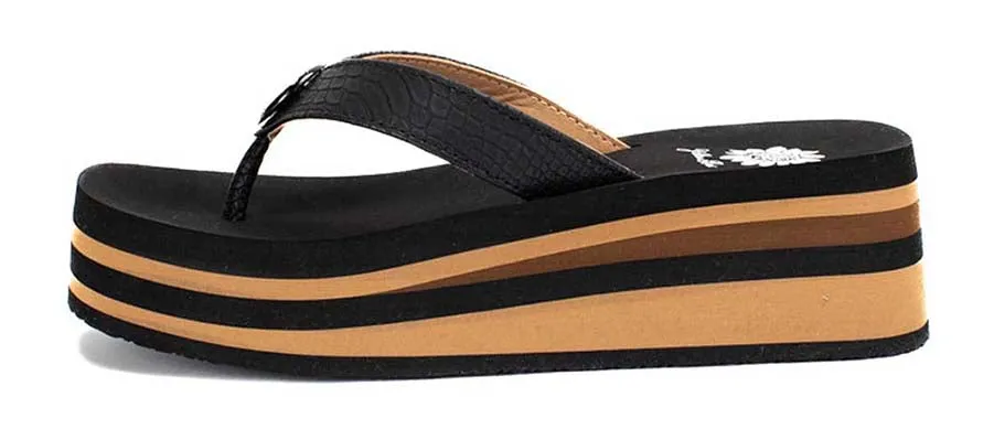 Yellow Box | KAIJA Embossed Strap Retro Striped Platform Flip Flops