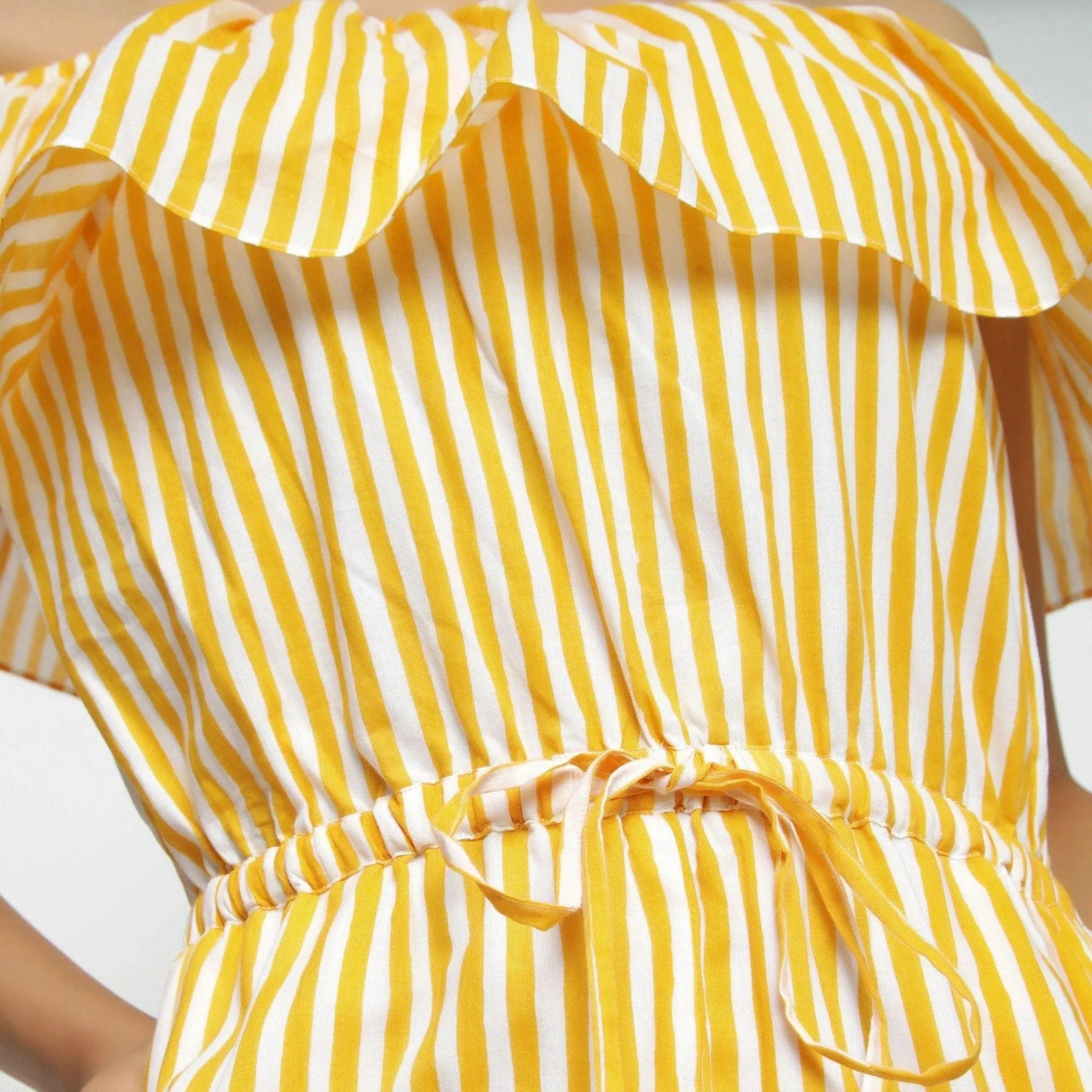 Yellow Hand-Screen Print Cotton Elasticated Tube Neck Playsuit